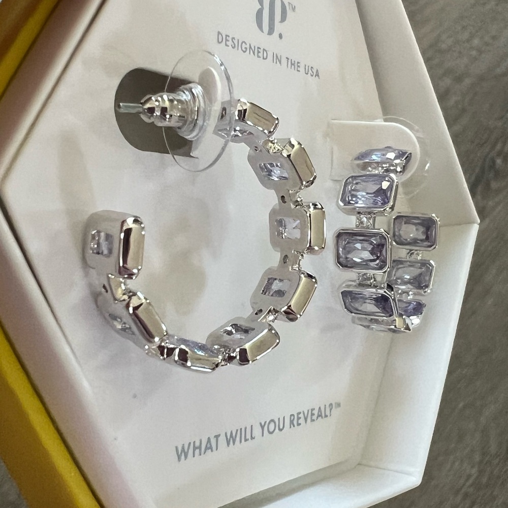 BP lavender rhodium hoop earrings Open my heart
